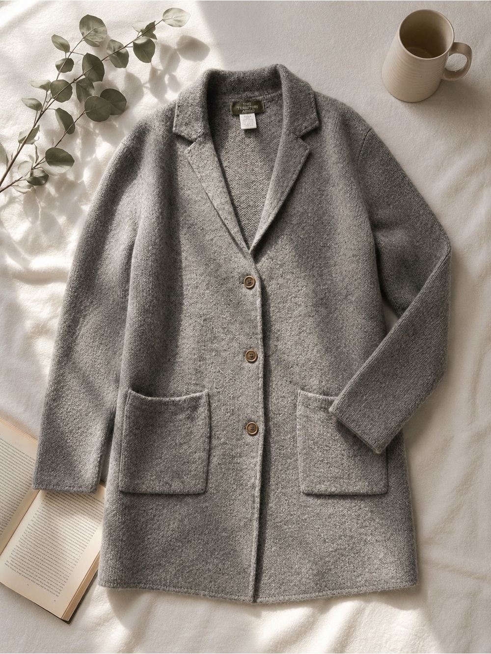 The Territory Ahead Lambswool Blend Gray Coatigan Cardigan Sweater L